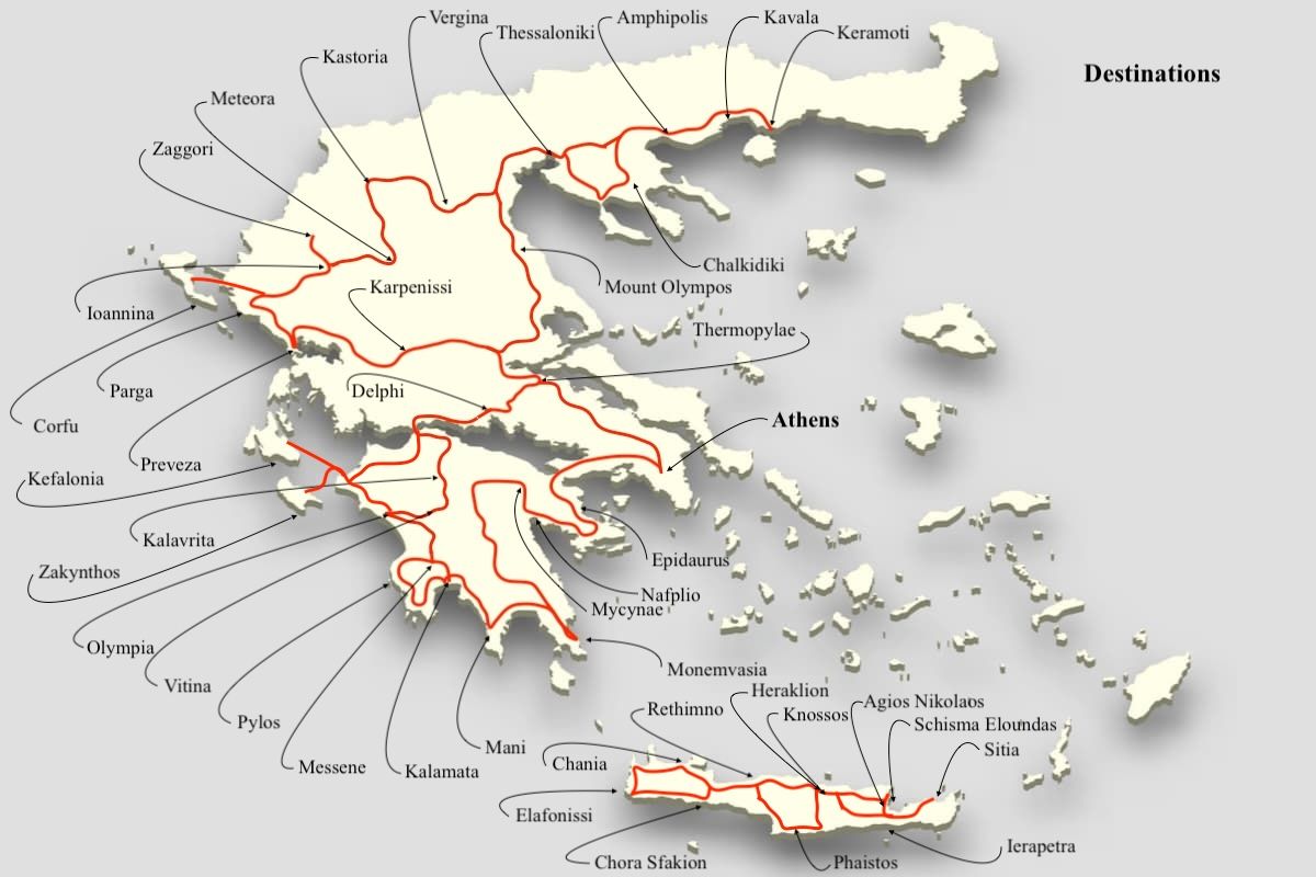 Destinations Greece, Luxury Cars Greece, Maps and Routes